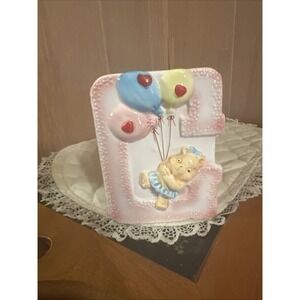 Vintage Rubens Originals Japan Letter "G" Planter Vase Pink Baby Nursery 4.5"x6"